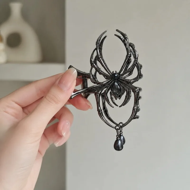 Pinza de Pelo de Aleación de Aluminio con Diseño de Araña, Adorno de Perlas y Diamantes de Imitación, Accesorios para el Cabello para Mujeres y Niñas