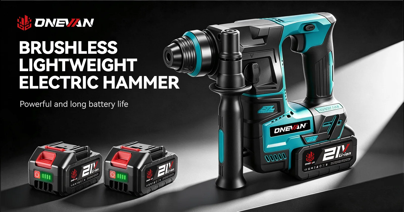 ONEVAN 2500W Bürstenloser Elektrohammer 3500 U/min Kabelloser Leichter Bohrhammer Schlagbohrmaschine für Makita 18V Akku – Detail 3