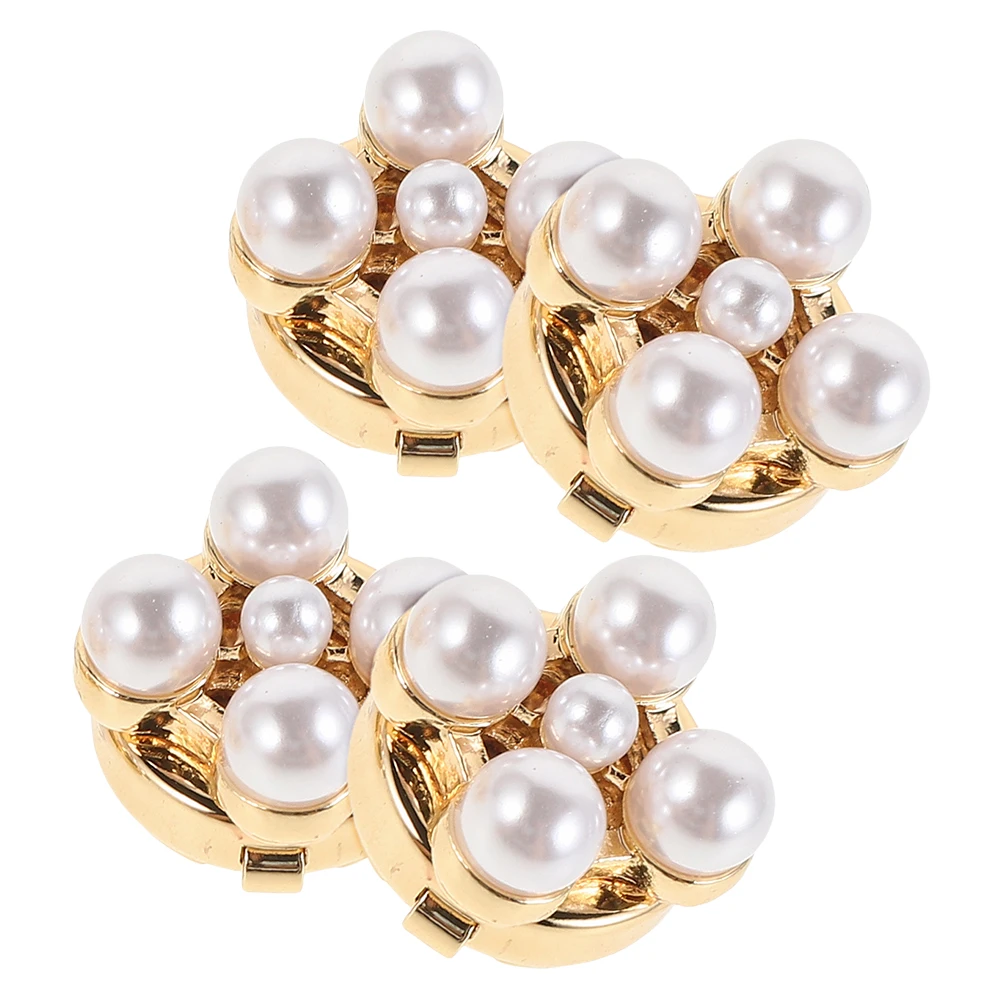 

4pcs Flower Cufflinks Alloy Button Covers Decorative Pearl For Women Elegant Shirt Sleeve Jewelry Business Occasions Diy