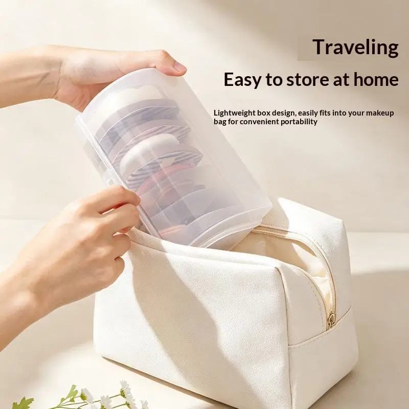 Transparent Plastic Makeup Powder Puff Storage Box With Dustproof Lid Multi Grids For Daily Makeup Travel Use