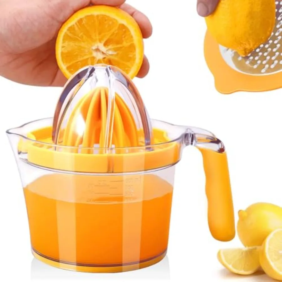 Citrus Lemon Orange Juicer Manual Hand Squeezer, Fruit Juicer Lime Press with Built-in Measuring Cup and Grater and Egg separat