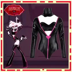 Angel Dust Cosplay Fantasy Anime Cartoon Hotel Disguise Costume Gloves Bow Tie Pink Dress Outfit Women Halloween Roleplay Cloth