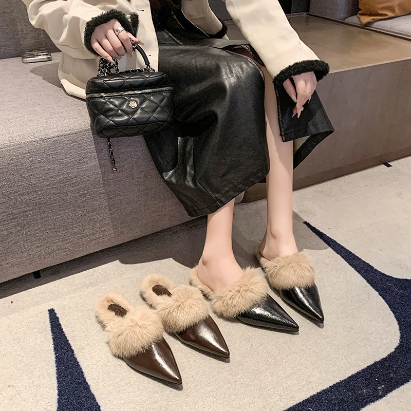 

2025 Новая женская обувь, домашние тапочки на платформе, меховые шлепанцы, шлепанцы, лоферы с низким носком, плюшевые новые базовые тапочки на плоской подошве Женская Обувь