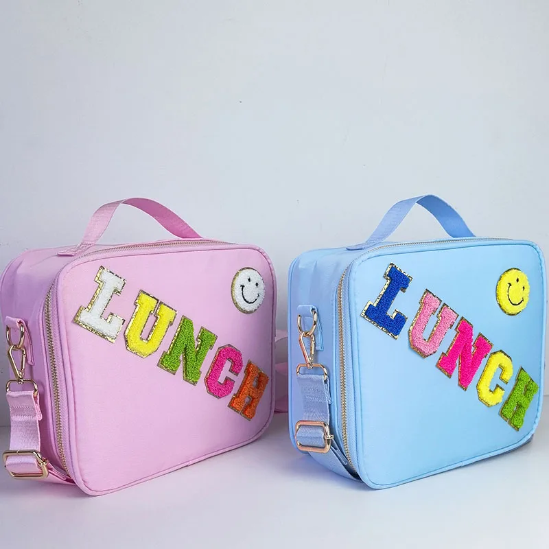 

Waterproof nylon EVA mold hand-held insulated lunch bag DIY design, self-adhesive patch, children's school picnic crossbody bag