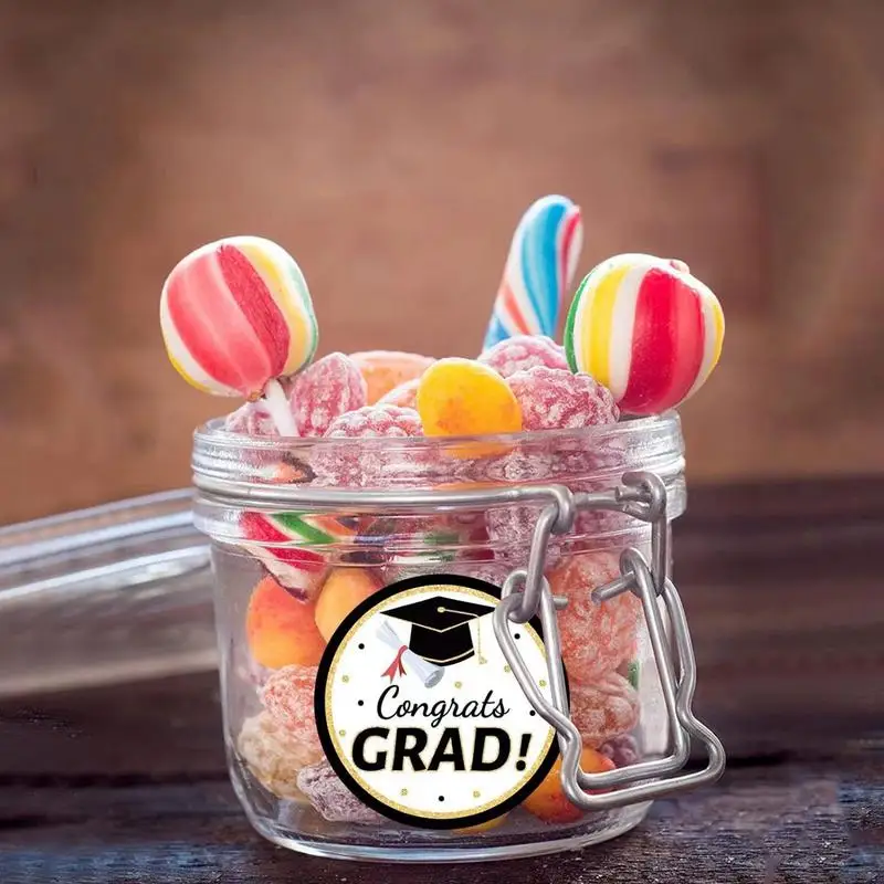 Pegatinas redondas para graduación, 2024, 500, 2024, color negro y dorado, para graduación, suministro para fiesta de graduación, sobre, 2024