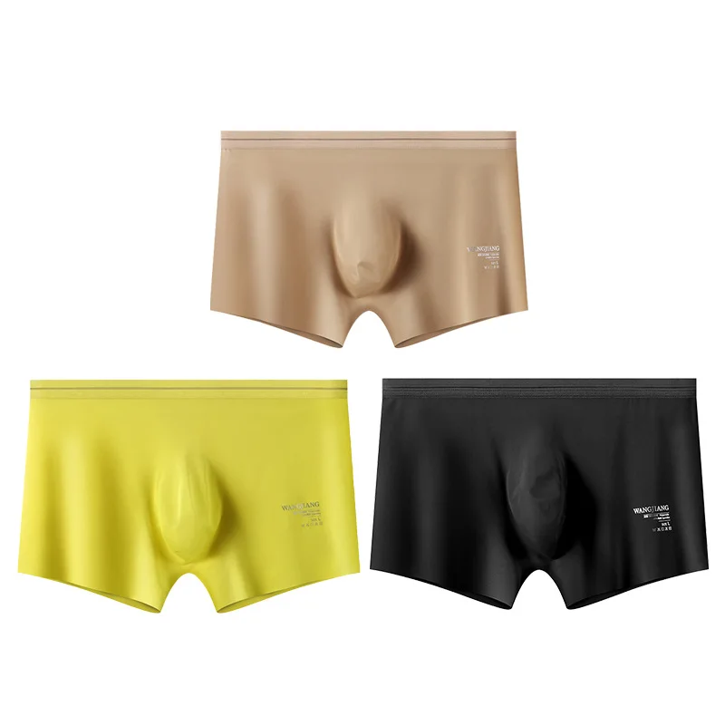 Men Sexy Trunk Ice Silk Seamless Thin Soft Low Waist Boxer Shorts Quick Dry Breathable Bulge Pouch Panties Sissy Comfy Underpant