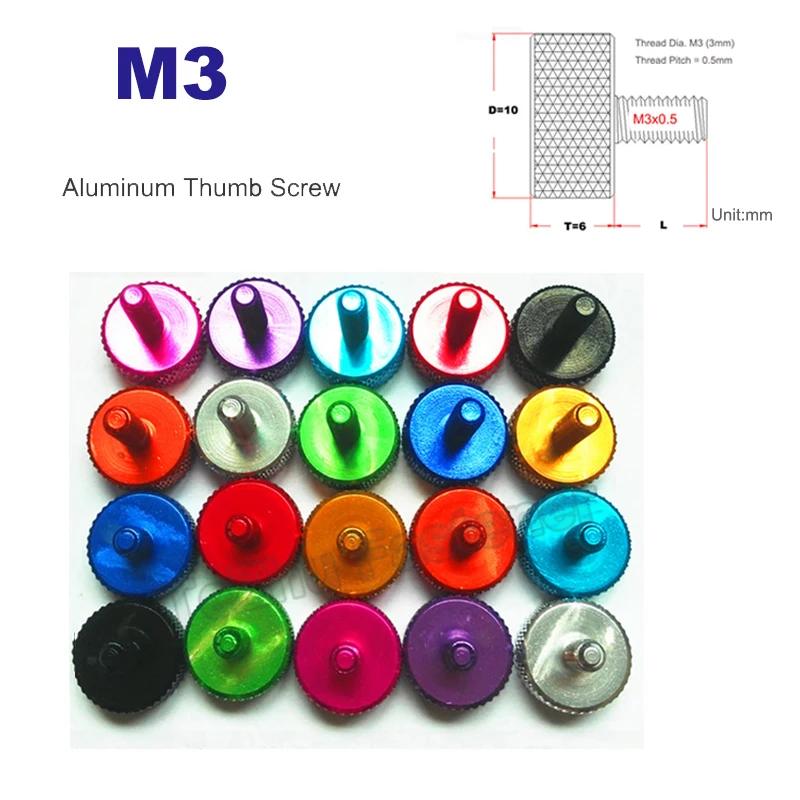 1/2/5Pcs M3 Aluminum Hand Tighten Thumb Screws Bolt DIY Computer Case Screw Knurled Flat Head Anodized Length 35 40 45 50 mm