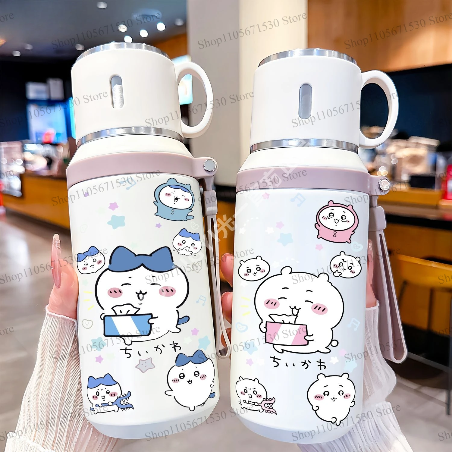 Kawaii Chiikawa Hachi Thermos Cup Stainless Steel Large Capacity Cute Water Mug for Girls Student School Daily Use Gift Cartoon