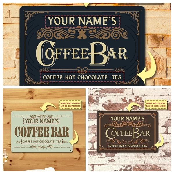 1pc  coffee bar creative Customized name Iron Wall Signs Metal Plate Sign For Coffe Shop Decor