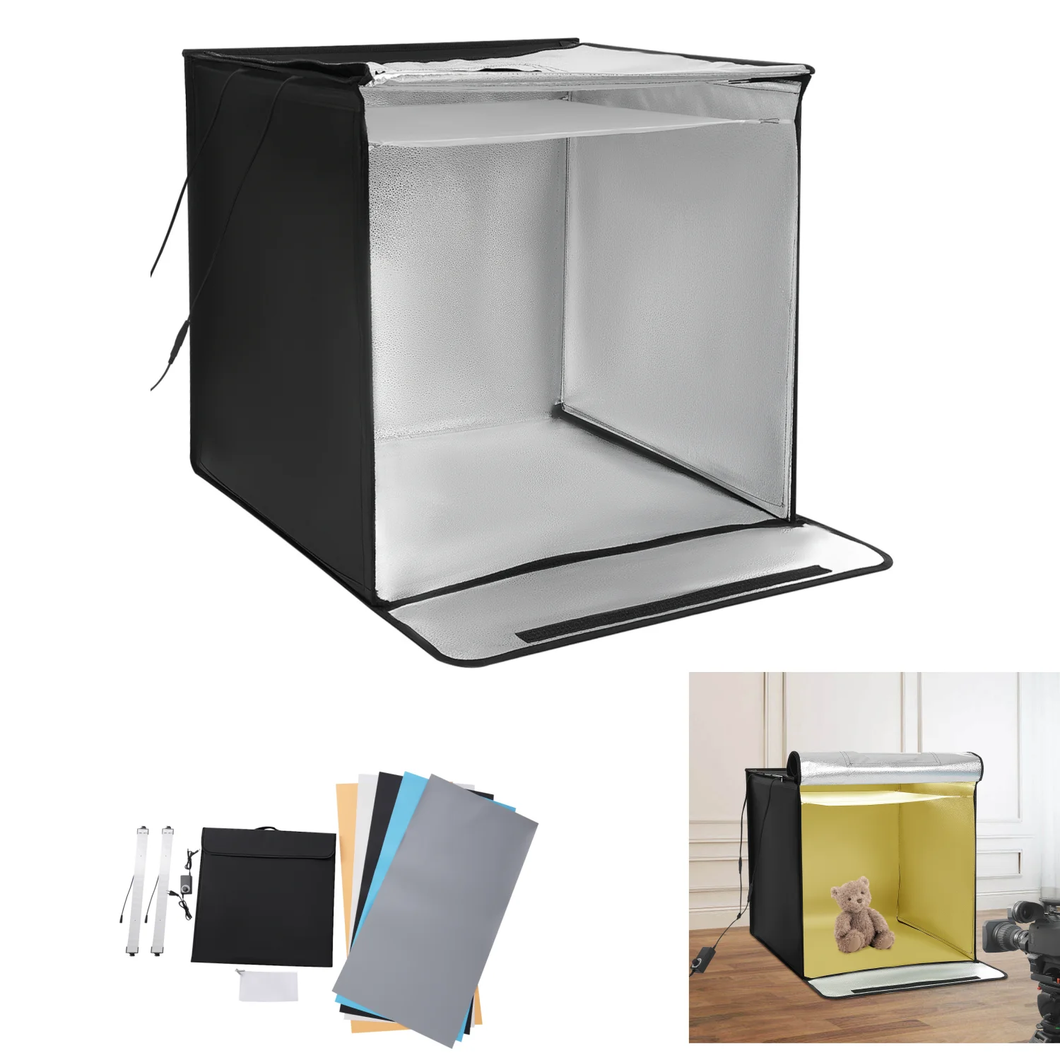Professionelle Tragbare Foto Studio Foto Licht Box 60*60 cm 5 Kulissen 5500 K LED Für Schmuck Spielzeug Lebensmittel haustier Fotografie