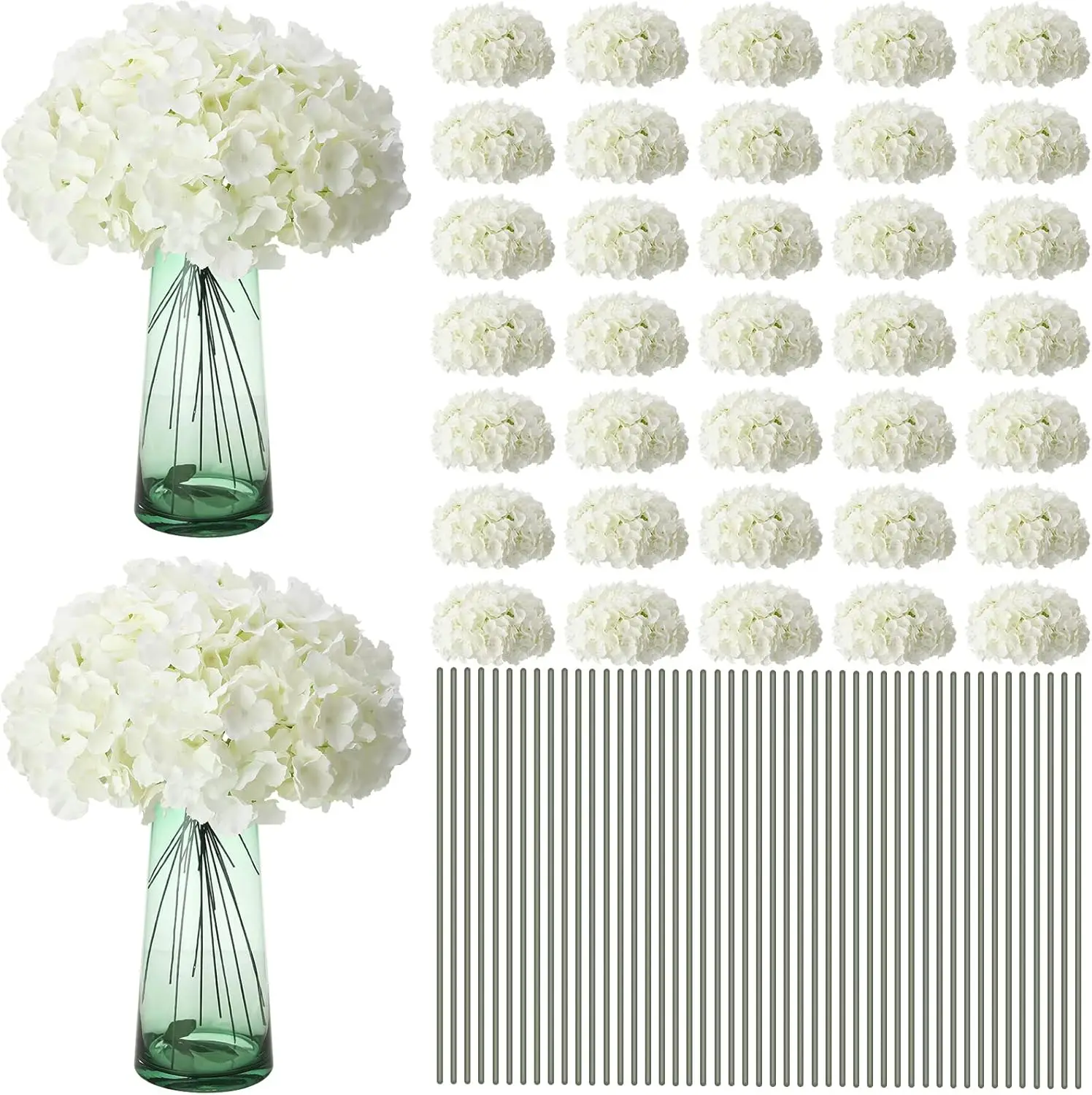 100 Pieces Silk Hydrangea Artificial Flowers Heads with Stems Full Hydrangea Flowers for Wedding Centerpieces Bouquets