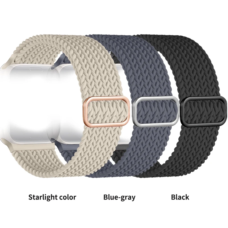 

3 packs Nylon Braided Band Compatible with Apple Watch，Adjustable Elastic Strap for iWatch Series10 9 8 7 6 5 4 3 2 1 SE Ultra