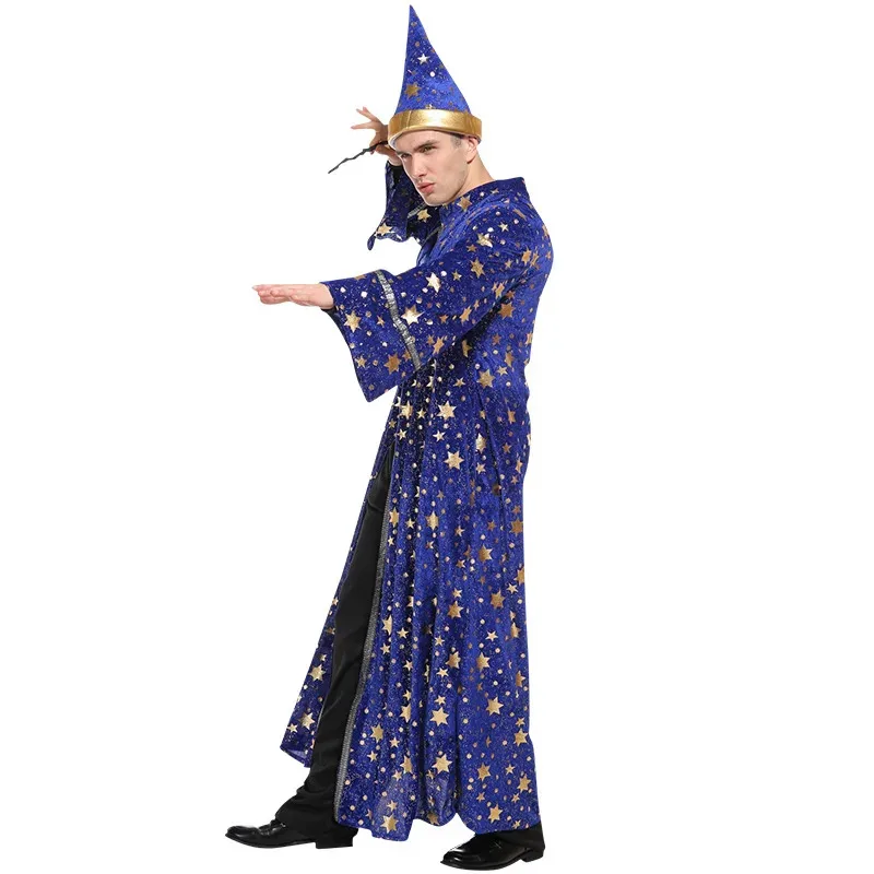 ウィザードコスチューム大人のためのマジシャンローブと帽子男性女性コスプレ服ステージパフォーマンスパーティードレスアップ