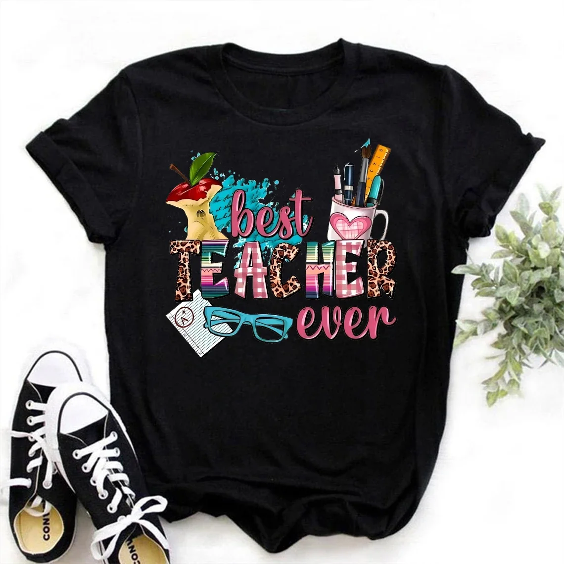 ملهمة "المعلمين تغيير العالم" المرأة تي شيرت أزياء السيدات تي شيرت عارضة قصيرة الأكمام الملابس النسائية أعلى المحملة #2