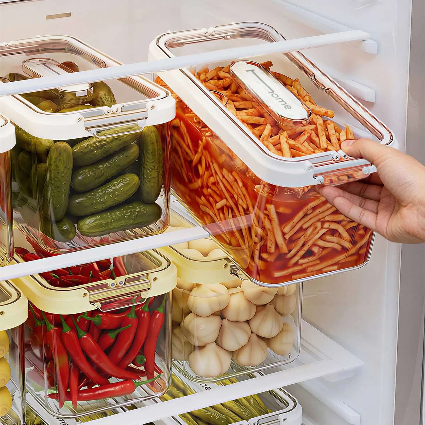 1pc 4L Airtight Plastic Pickle Jar with Press Plate, Leak-proof Food Storage Box for Pickled Vegetables Olives - view 5