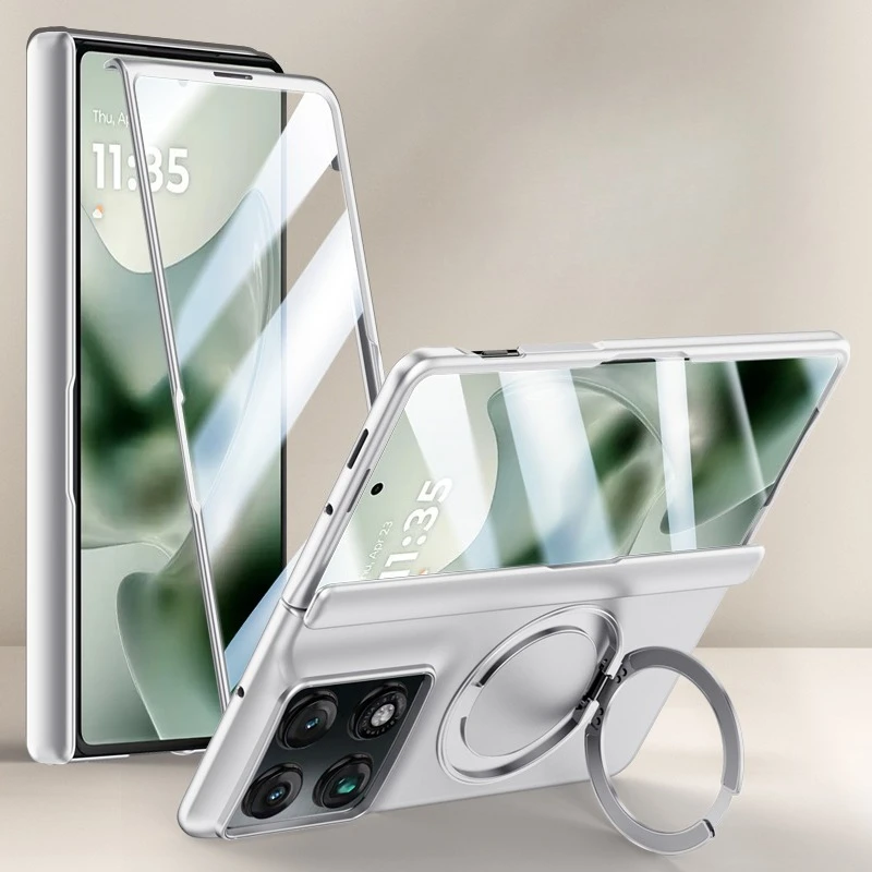 

For Motorola Moto Razr Fold Case ELVEV Hard PC + Soft TPU Back Ring Phone Cover with Front Film