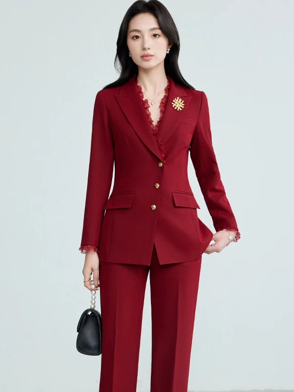 

Elegant Long Sleeve Suit Set for Women Commute Professional Wedding Hostess Workwear Formal Outfit Spring Autumn Season