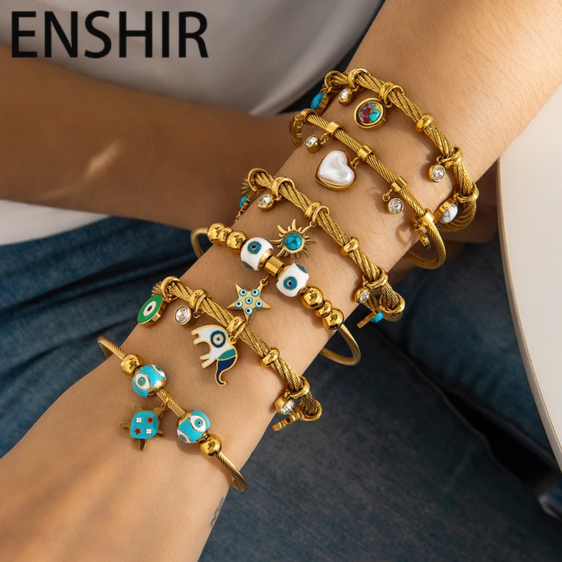 ENSHIR 316L الفولاذ المقاوم للصدأ عيون القلب الخرز بالتنقيط النفط قلادة سوار للنساء الرجال شخصية مجوهرات الأزياء هدية بالجملة
