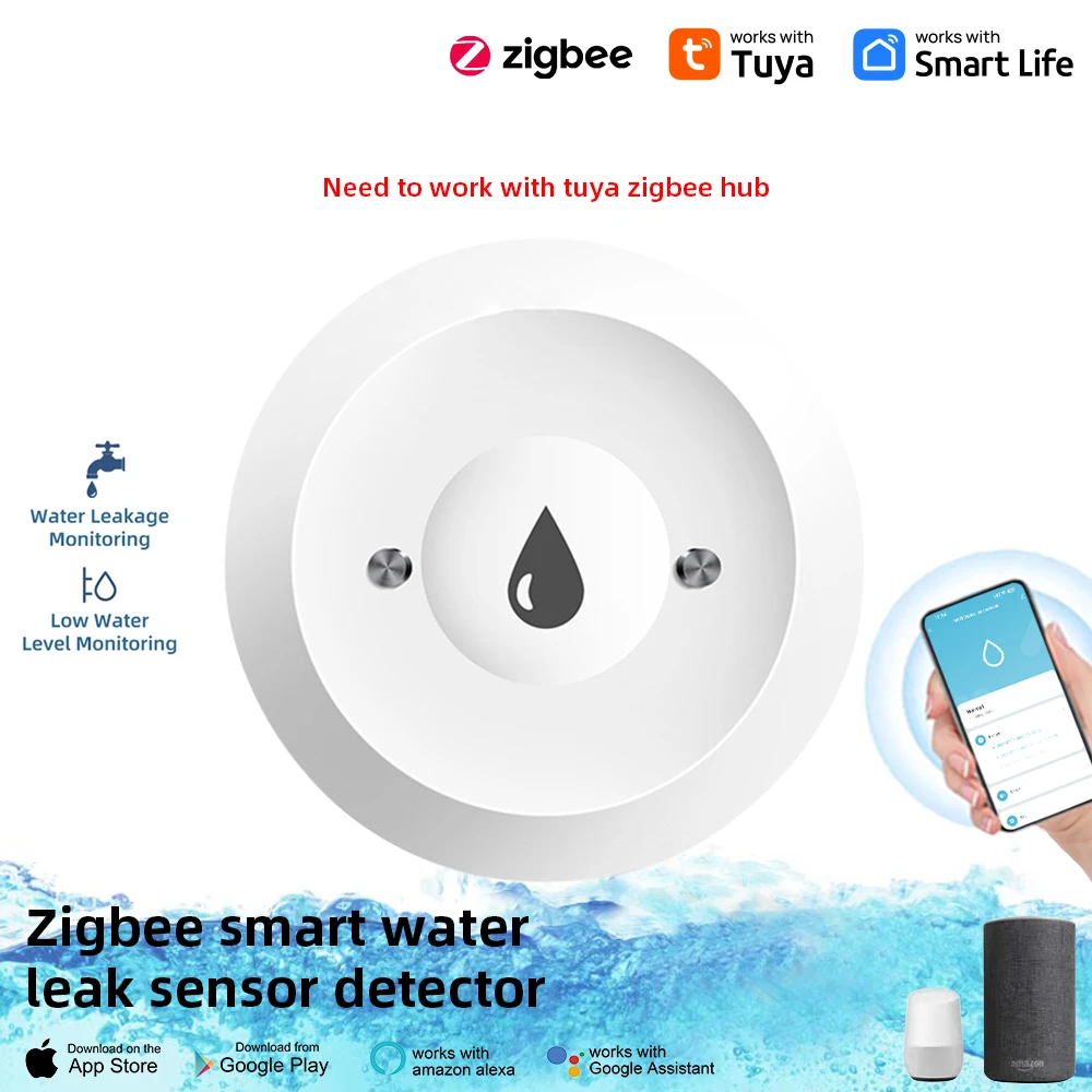 Tuya ZigBee WiFi Smart Water Sensor Leak Detector Flood Water Leakage Alarm Smart Life Control Work With Zigbee Gateway