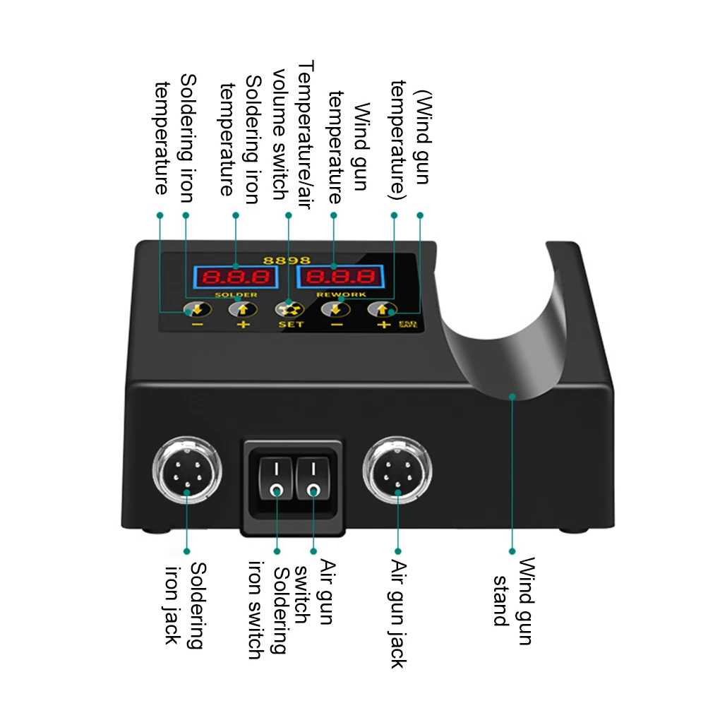 Station de soudage portable 2 en 1, affichage numérique, odorà air chaud, expédide soudage pour BGA, SMD, PCB, IC, réparation, outils de fer à souder, 8898