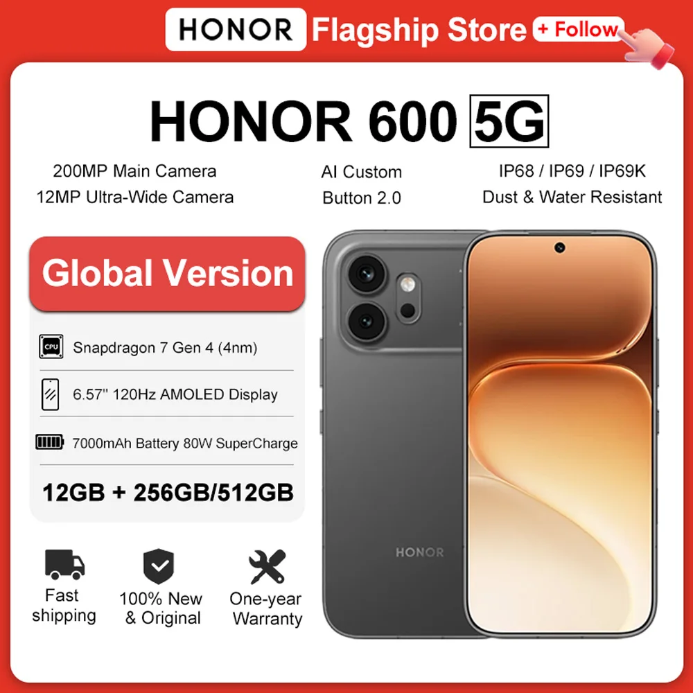 Global Version HONOR 600 5G Smartphone 7000mAh 80W SuperCharge 200MP Main Camera 6.57
