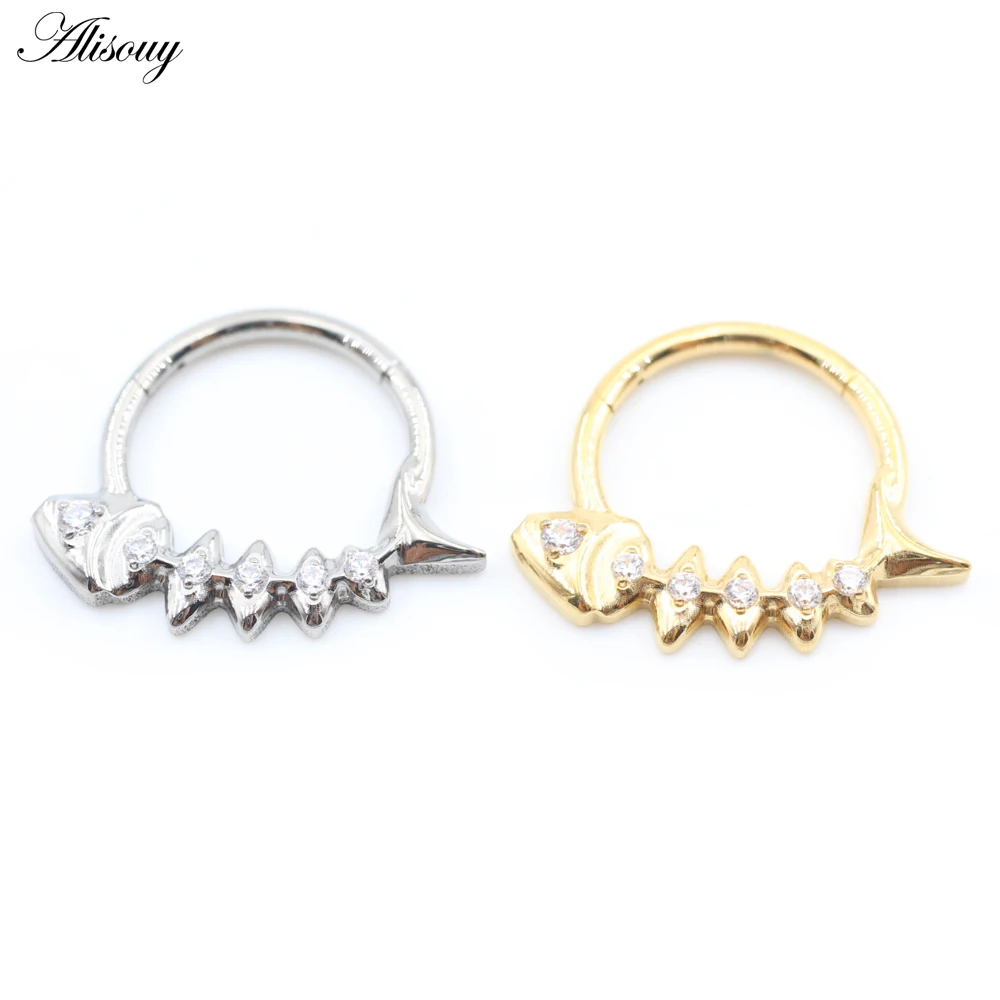 1PC Titanium Fishbone Snake Bat Leaf Antler Zircon Nose Rings Ear Captive Tragus Cartilage Helix Hoop Earring Piercing Jewelry