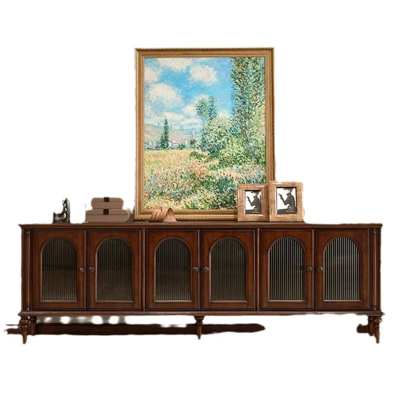 

All solid wood TV cabinet French retro storage locker American coffee table TV cabinet