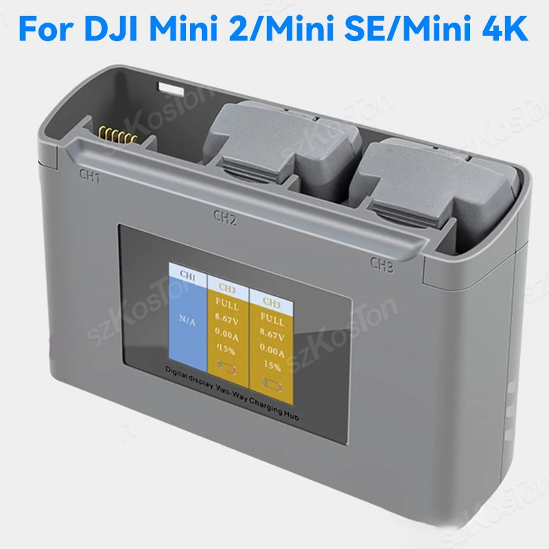 3-Way Battery Charger Hub For DJI Mini 4K/Mini 2/Mini 2 SE Batteries Colorful Screen Digital Display USB Battery Charge