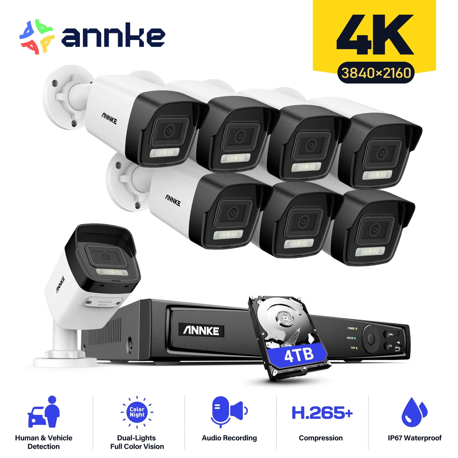 ANNKE 8CH 8MP Ultra HD PoE Network Video Security System 4K H.265 Surveillance NVR 4x8MP HD IP67 POE CCTV Bullet Cameras