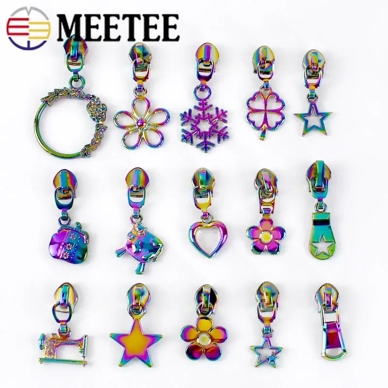 5Pcs 5# Rainbow Zipper Slider Puller for Nylon Zip Clothes Jacket Backpack Repair Zips Head Replace Zippers Sewing Accessories
