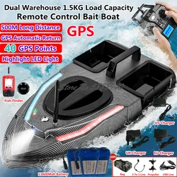 Smart 40GPS Dual Hopper Remote Control Bait Boat 500M 1.5KG Load Waterproof GPS Automatic Return High Speed RC Fishing Bait Boat