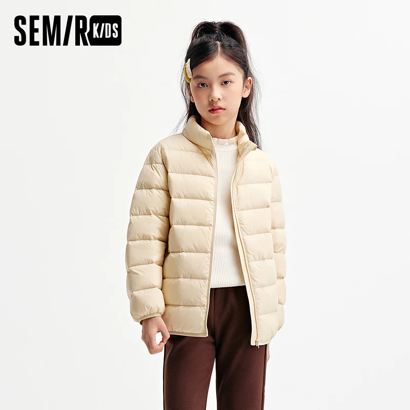 Semir Children's Down Jacket 2024 New Lightweight and Warm Solid Color Versatile Three-Proof  Winter Coat