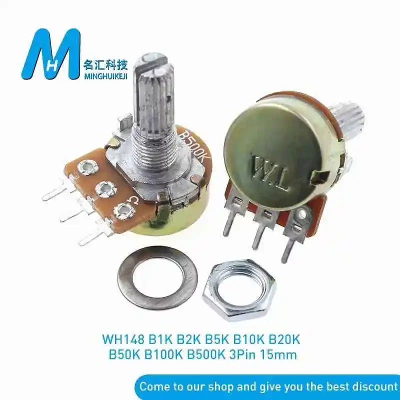 Adjustable Potentiometer WH148 1K 2K 5K 10K 20K 50K 100K 250K 500K 1M OHM Linear Taper Rotary Potentiometer Resistor