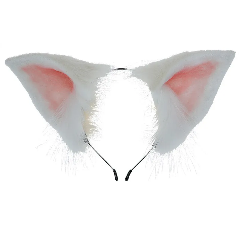 Anime Kawaii Fox Ears Hand Made Ear Lolita White Pink Headpiece Animal Ears Cosplay Head Band LOL Fox Headwear Girls Accessories