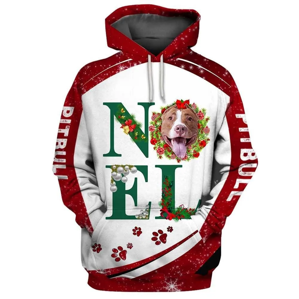 HX Animals Pitbull Hoodies Merry Christmas NOEL 3D Printed Hoodie Casual Sweatshirts Pocket Tops Coats Men Clothing Dropshipping