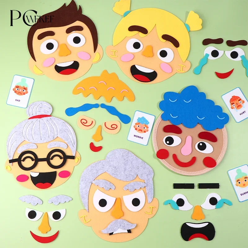 Montessori Facial Expression Game DIY Felt Expression Stickers Emotional Change Toy Toddlers Educational Toys Teaching Supplies