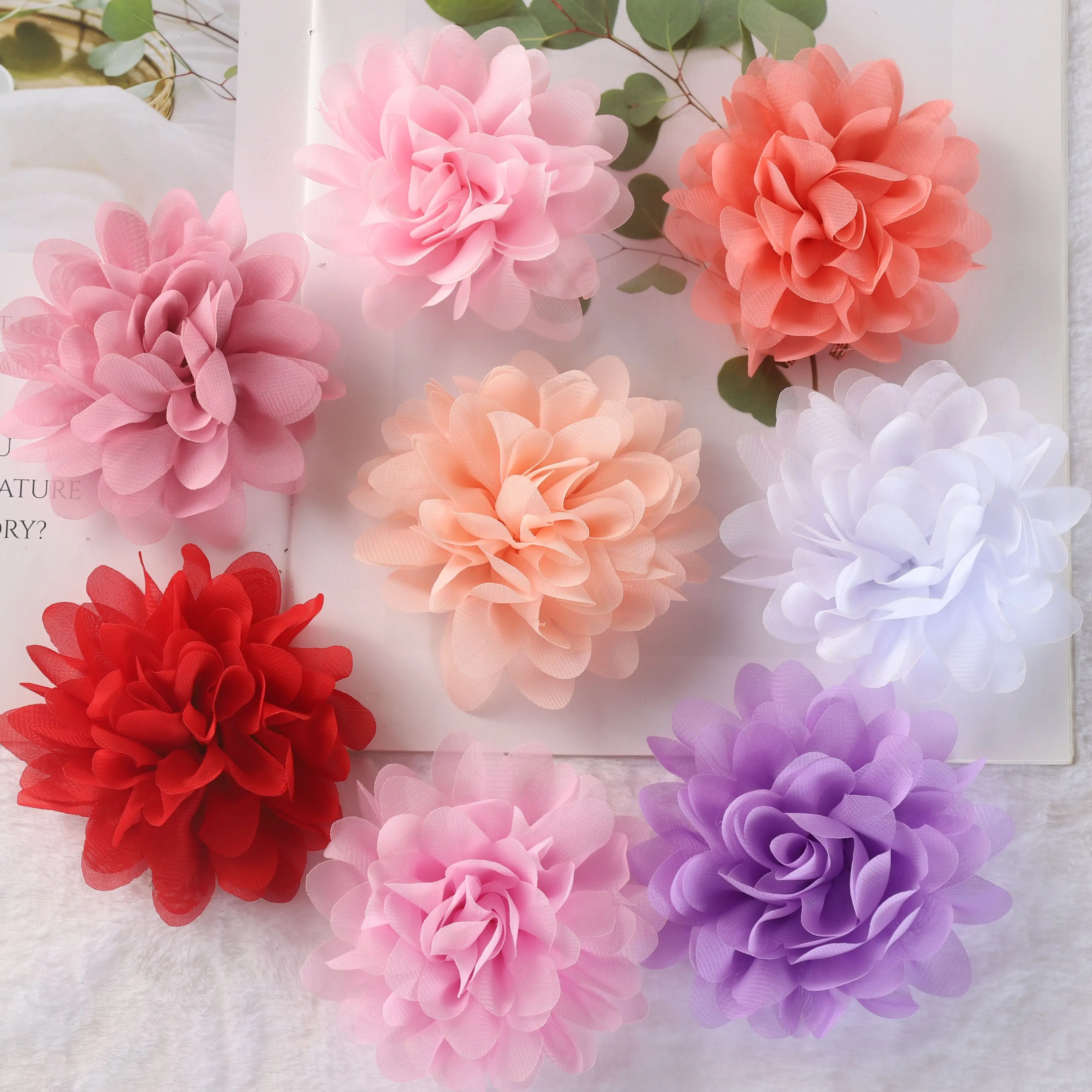 10cm Satin flower DIY accessories for Hair fabric flowers Chiffon Flower Hair Accessories Head wrap  No hair clips bow 10pcs/lot