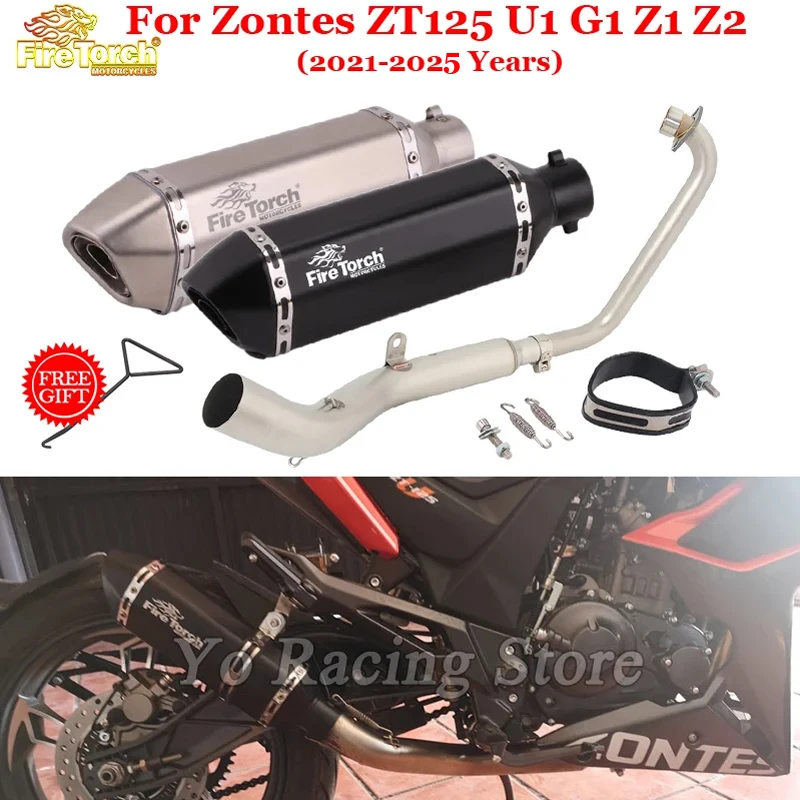 

SSlip On For Zontes ZT125 Zt 125 U1 G1 Z1 Z2 2021 - 2025 Motorcycle Exhaust System Front Link Pipe Muffler Removable DB Killer