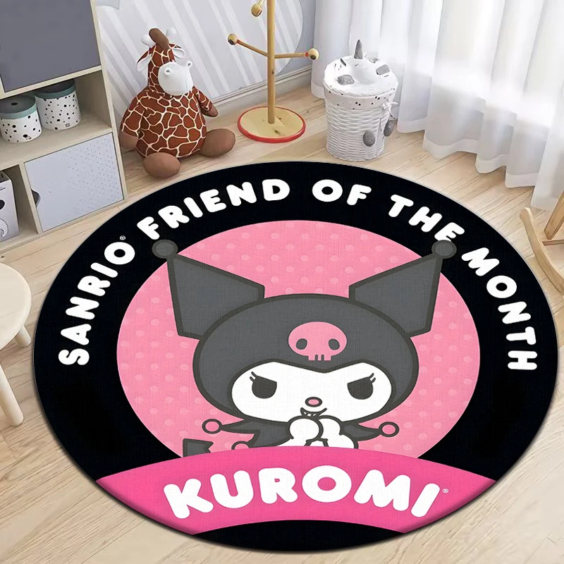 Popular and cute Kuromi Round Carpet for Living Room Rugs Camping Picnic Mats Flannel Anti-Slip Rug Yoga Mat Gifts  area rug