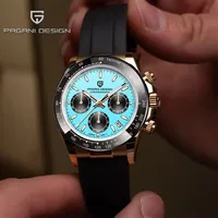 PAGANI DESIGN 40MM V2 esfera azul cielo clásicos hombres relojes de cuarzo zafiro cronógrafo Retro acero inoxidable reloj impermeable hombres