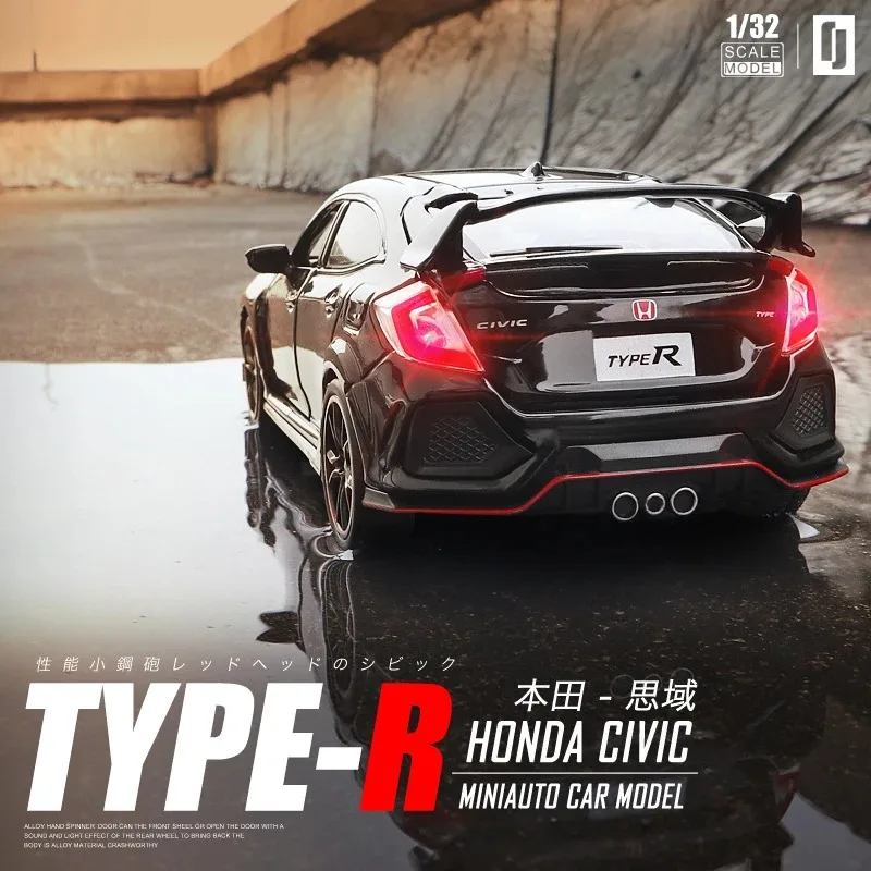 1:32 Honda CIVIC TYPE-R Auto Giocattolo Per Bambini Diecast Modello Tirare Indietro Porte Apribile Suono Luce Collezione Regalo Ragazzi A109