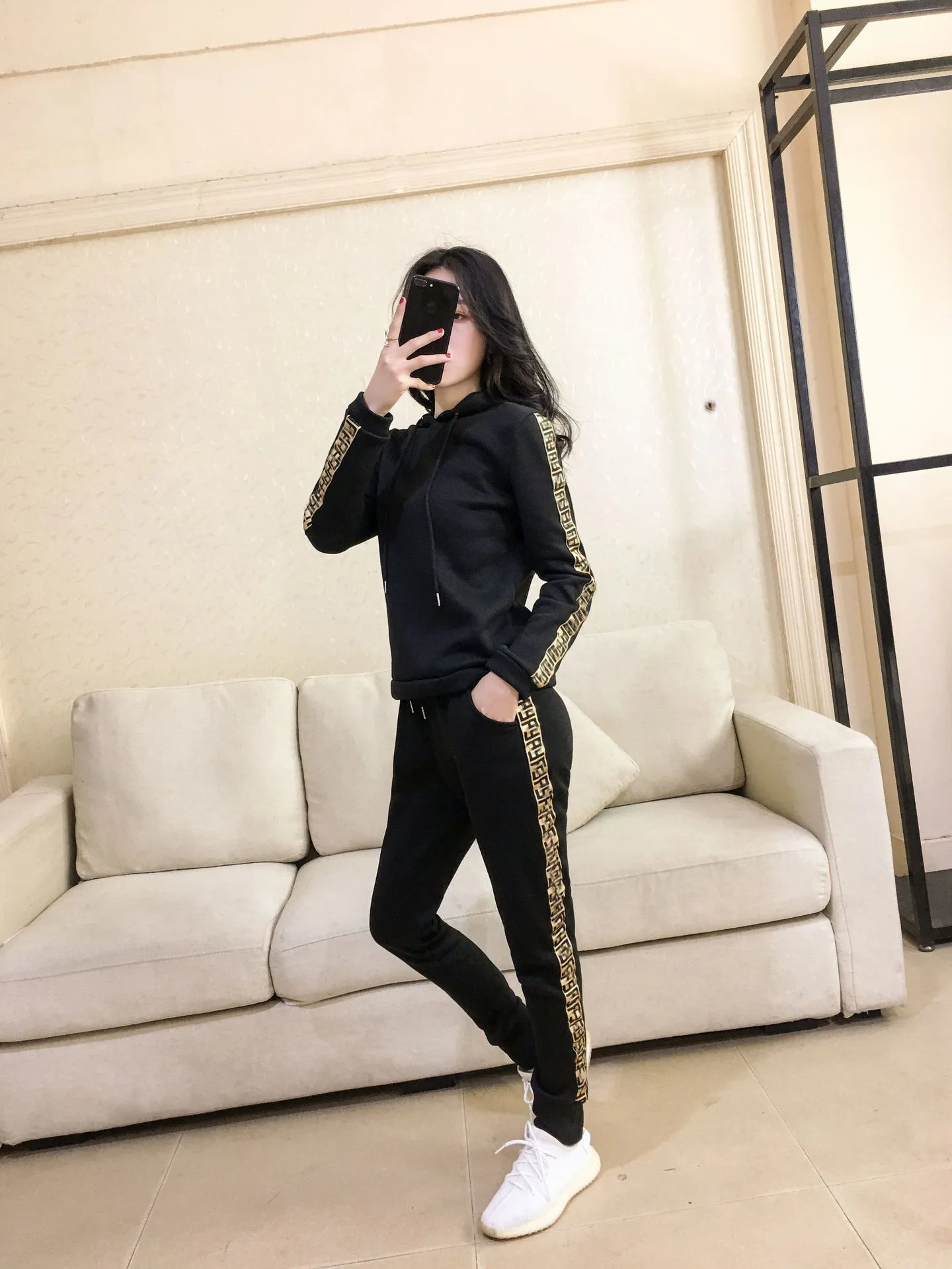 2022 Autumn New Women\'s Fashion Casual Stitching Hooded Sweater Suit Two-piece Set Ensemble Femme 2 Pièces