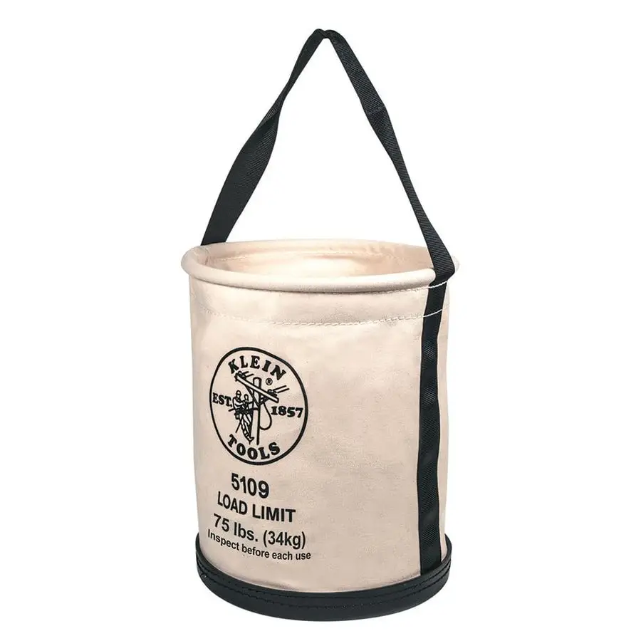 

Tools 5109 Canvas Bucket, WideOpening StraightWall Tool Bucket is Made of No. 6 Canvas with Black Molded Bottom, 75Pound Load Ra