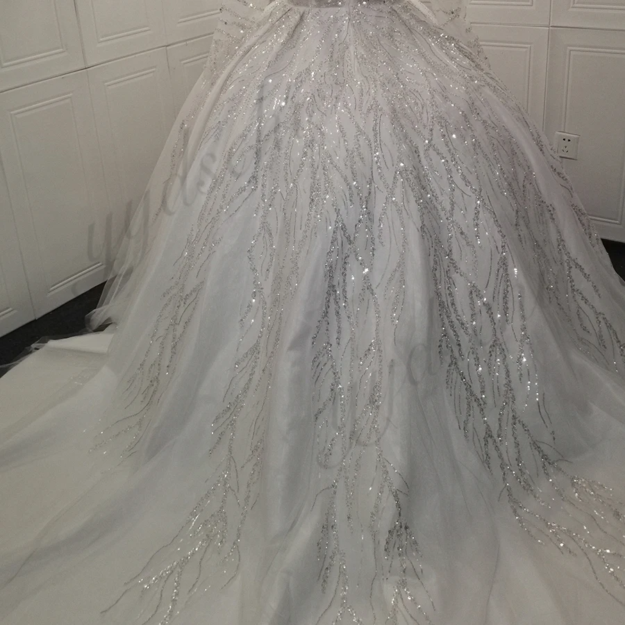 Robe de mariée à manches longues pour femmes, brillante, exquise, à paillettes scintillantes, avec des Appliques en cristal, Sexy, à perles, 2023