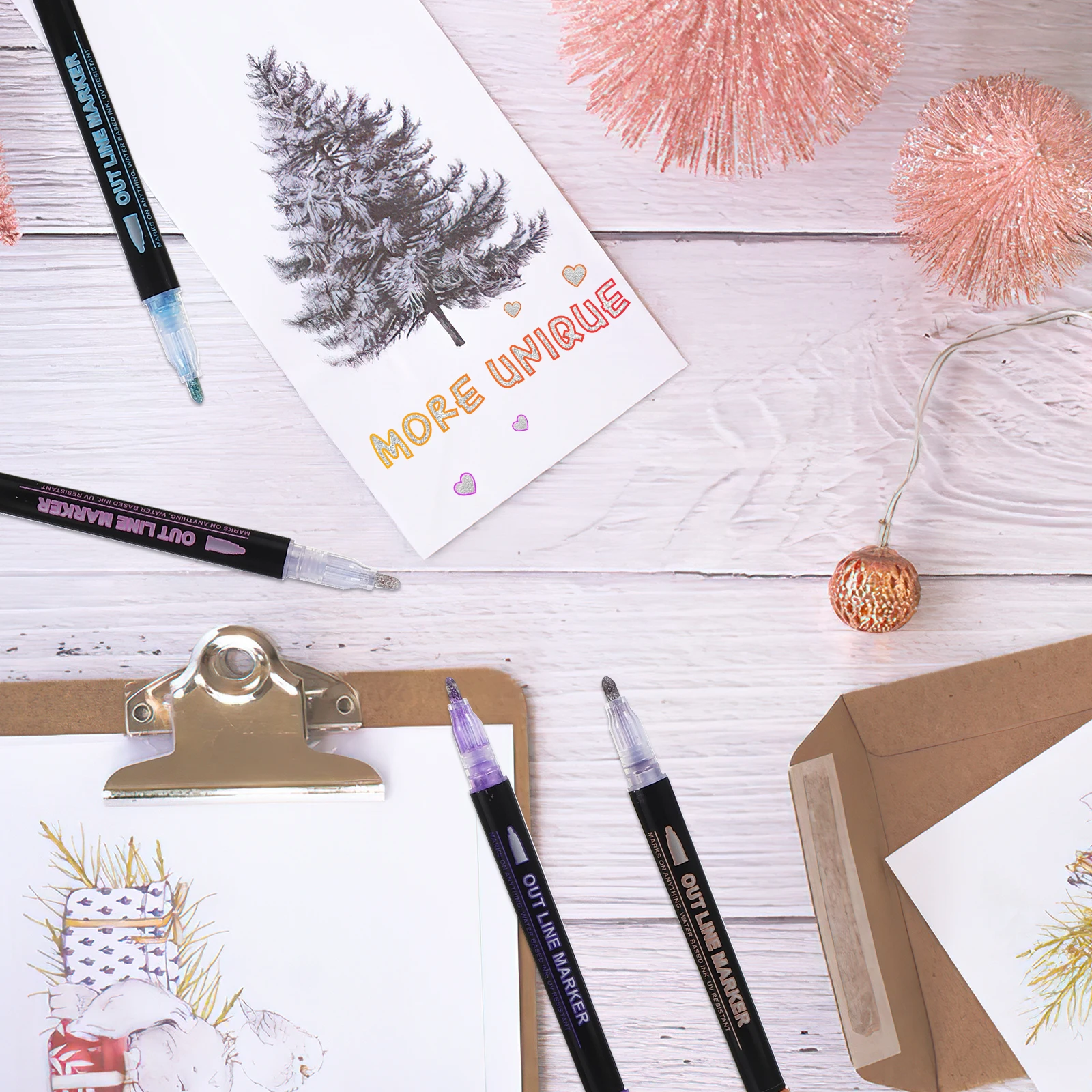 

24Pcs Metallic Markers Shiny Graffiti Pens with Glitter Effect for Drawing Calligraphy Note Taking Artists Coloring Marker Pen