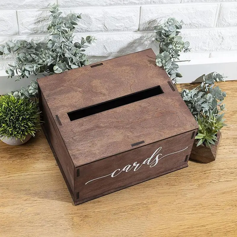 Wedding Card Box Envelope Holder Box With Slot Rustic Envelope Holder Box Wooden Money Case Card Receiving Box For Party Bridal