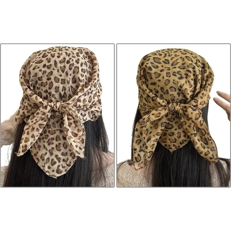 

652F Stylish Leopard Pattern Headscarf for Women Fashionable and Comfortable Polyester Fabric Neck Scarf Shawl Wraps