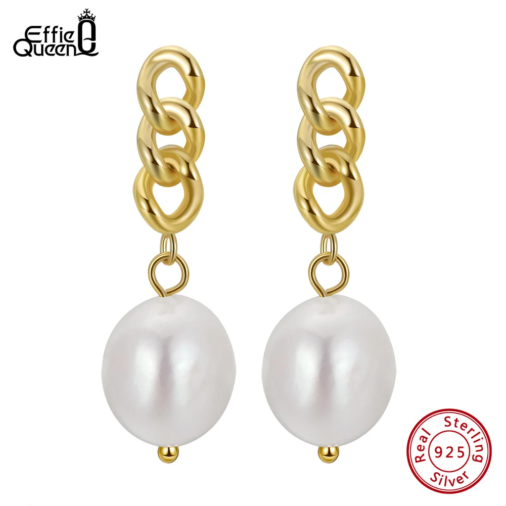 

Effie Queen 14K Gold 925 Sterling Silver Vintage Natural Pearl Drop Earrings for Women Girl Fine Anniversary Jewelry Gift GPE51