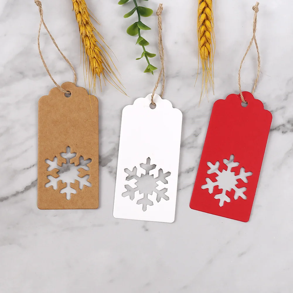 Christmas Gift Tags Snowflake Decor Blank White Red Kraft Paper Tag Xmas Packaging Decoration Supplies Noel Natal Navidad 50pcs