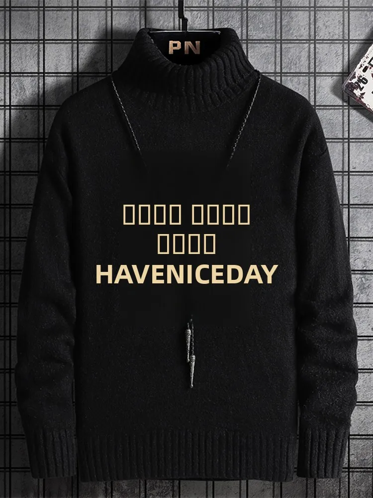 

Модный мужской вязаный свитер с высоким воротом и длинными рукавами, облегающий, повседневный, осенняя новинка, подходит для подростков